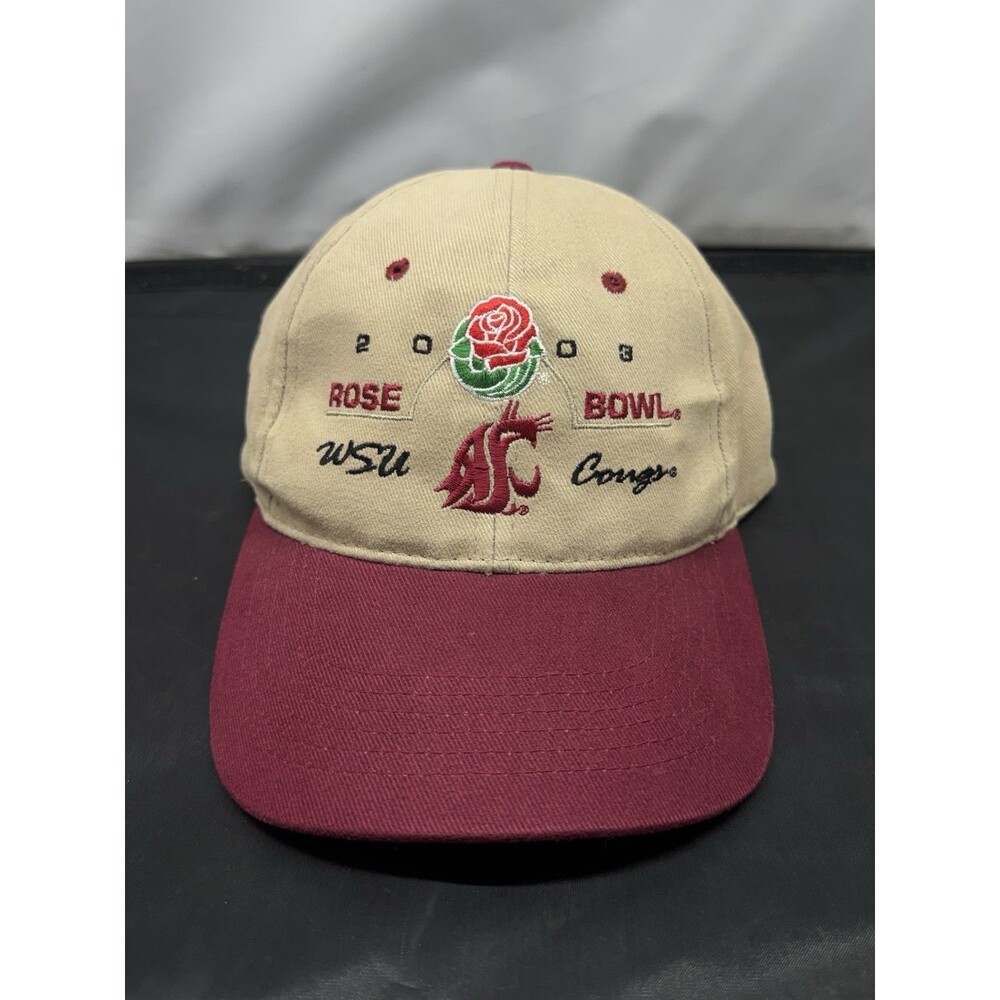Vintage 2003 Rose Bowl Hat Washington State Cougars WSU Strapback Cap Tan
